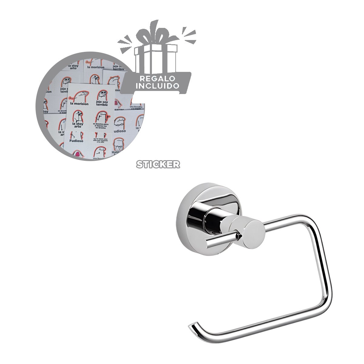 PORTA PARA PAPEL HIGIENICO PARA PARED ESTILO MODERNO METAL PLATEADO YREGALO STICKER - 1