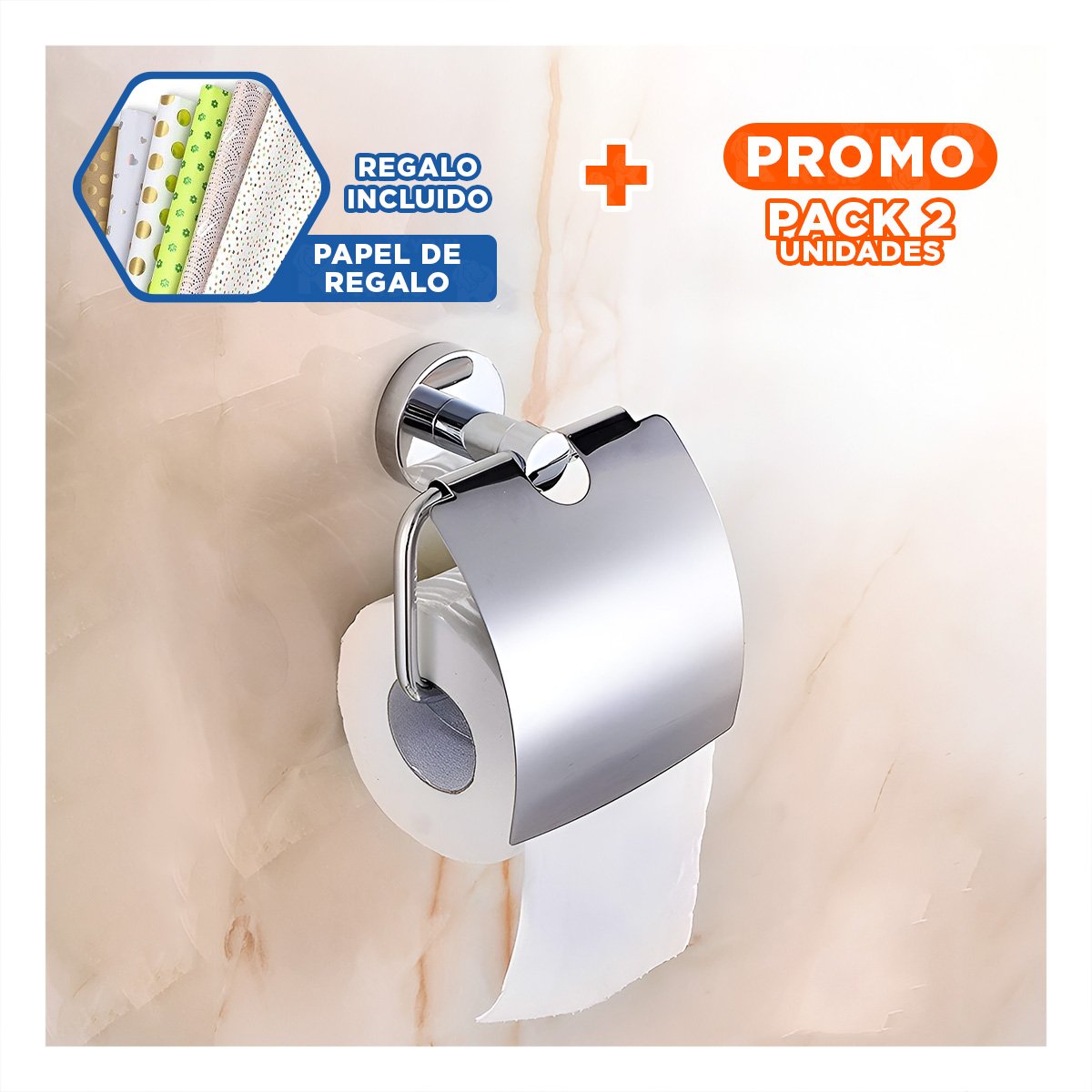 PACK2 BASE PARA PAPEL HIGIENICO CON CUBIERTA PRACTICA PARA PARED PLATEADO PRO YPAPEL REGALO - 1