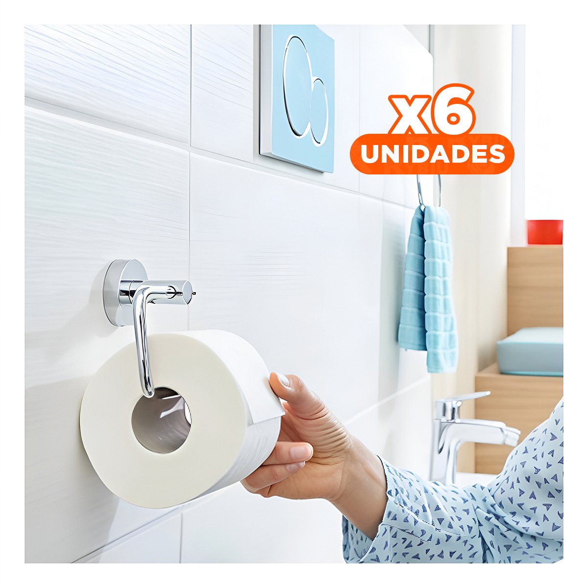 PACK6 ESTRUCTURA PARA PAPEL HIGIENICO PARA PARED ACERO RESISTENTE PLATEADO YREGALO STICKER - 1