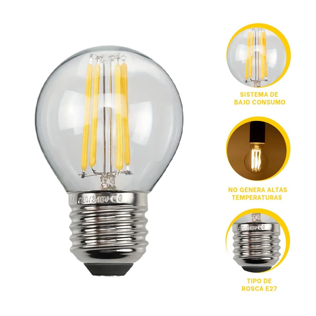 BOMBILLA LED 4W TRANSPARENTE LUZ BLANCA PARA HOGAR CASA NAVIDAD - 3