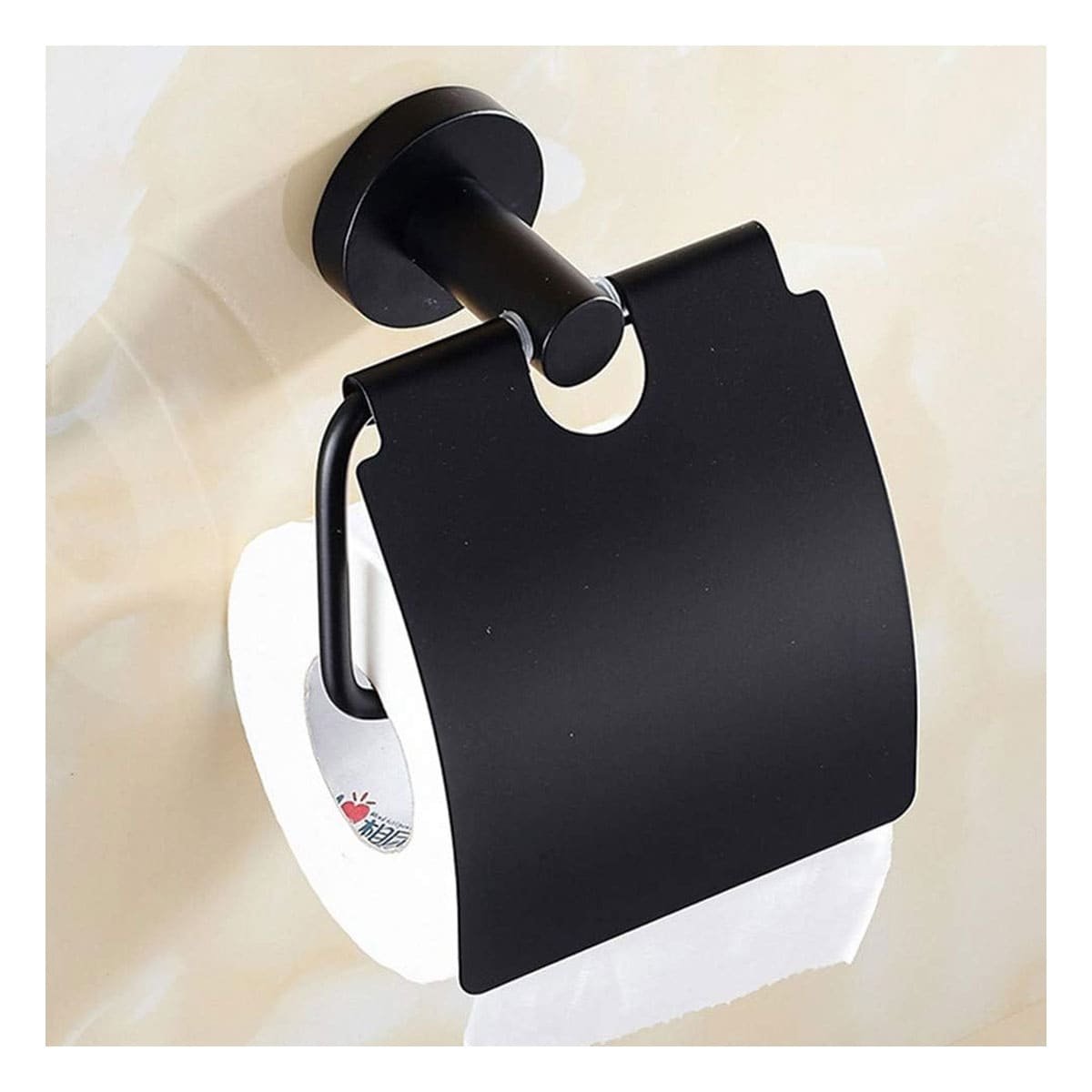 PORTA PARA PAPEL HIGIENICO CON CUBIERTA PRACTICA PARA PARED NEGRO PRO YPAPEL REGALO - 2