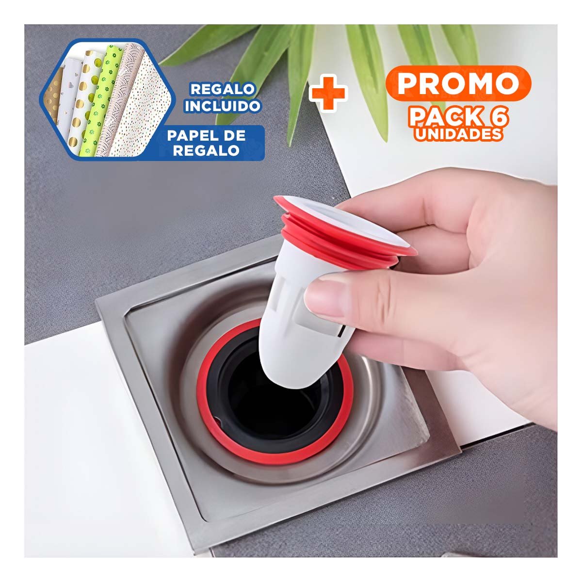 PACK6 VALVULA DE DRENAJE DE PISO BLANCO PARA AREA SANITARIA QUE PREVIENE OLORES Y+PAPEL REGALO - 1