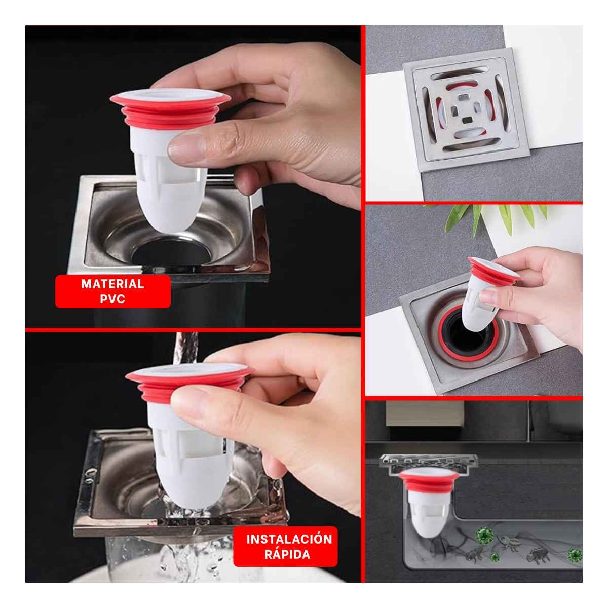 PACK6 VALVULA DE DRENAJE DE PISO BLANCO PARA AREA SANITARIA QUE PREVIENE OLORES Y+PAPEL REGALO - 3