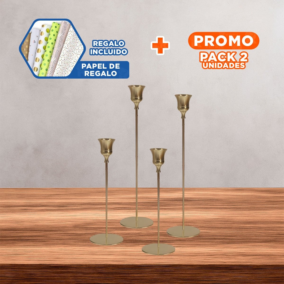 PACK2 BASE DECORATIVA METALICA PARA VELAS QUE ACOMPANA REUNIONES EN CASA Y+PAPEL REGALO - 1