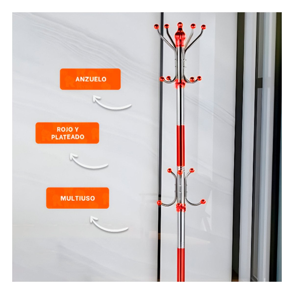 COLGADOR MULTIUSO 172CM ROJO Y PLATEADO ESTRUCTURA FIRME SEGURA Y FIJA Y+LIGAS REGALO - 2