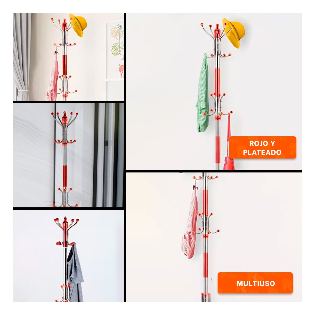 COLGADOR MULTIUSO 172CM ROJO Y PLATEADO ESTRUCTURA FIRME SEGURA Y FIJA Y+LIGAS REGALO - 5