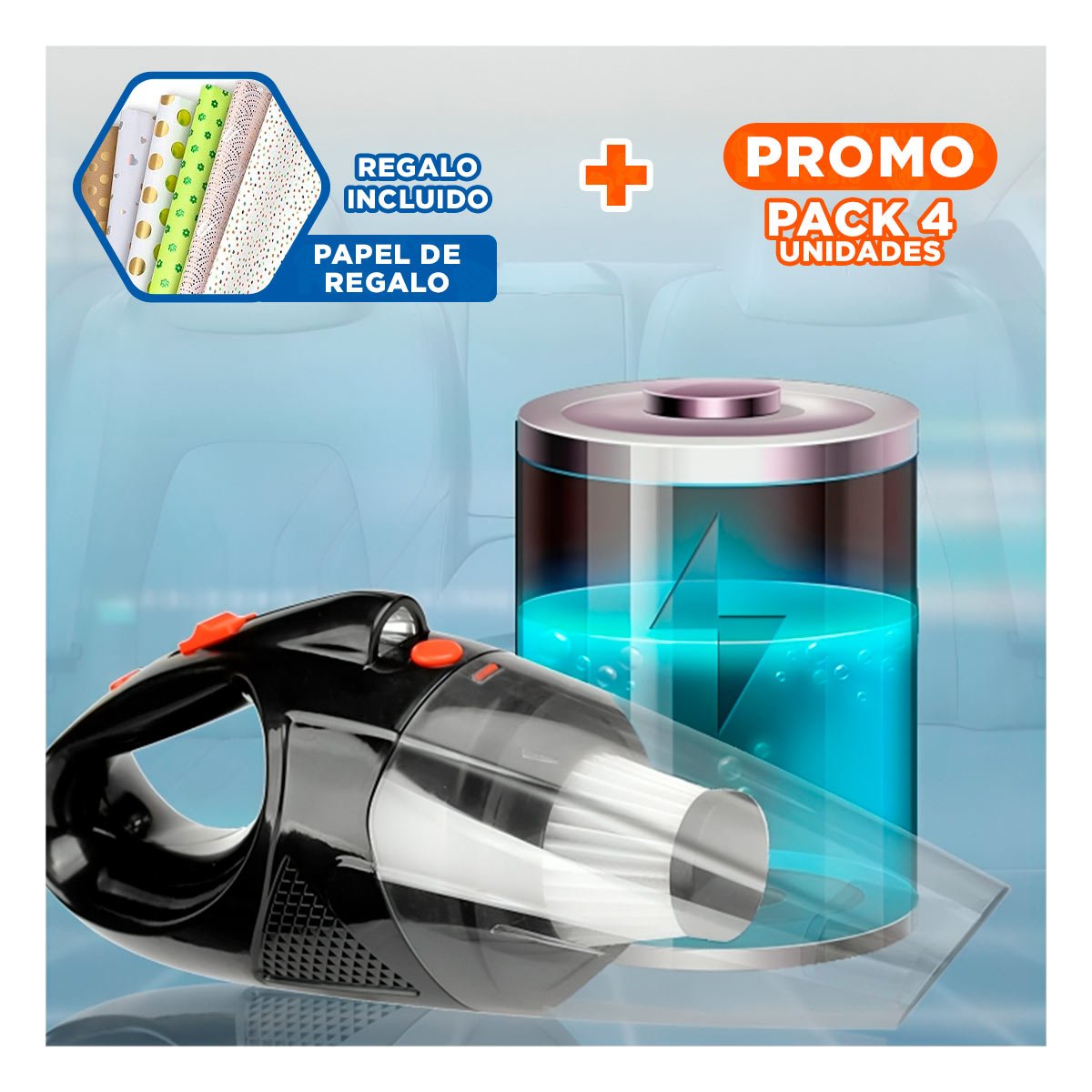 PACK4 SOLUCION COMPACTA DE LIMPIEZA CON LINTERNA PARA CASA Y AUTO Y+PAPEL REGALO - 1