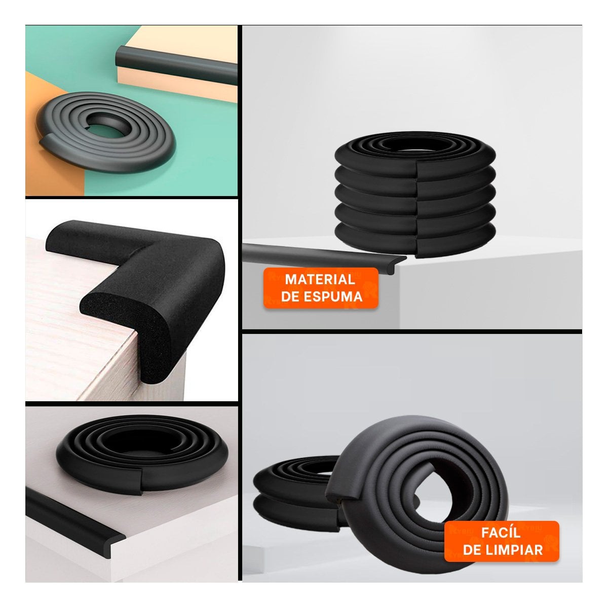 PACK4 ESQUINA ACOLCHADA DE ESPUMA FLEXIBLE PARA BORDES DE MUEBLES CASA NEGRO Y+REGALO STICKER - 2