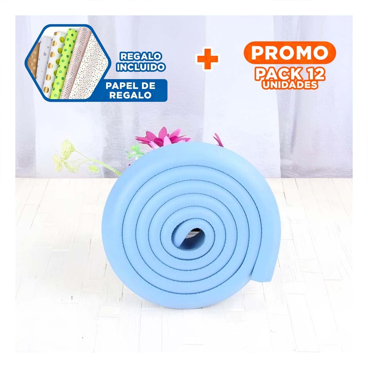PACK12 DEFENSA ESQUINA DE ESPUMA FLEXIBLE PARA BORDES DE MUEBLES SEGURIDAD AZUL Y+PAPEL REGALO - 1