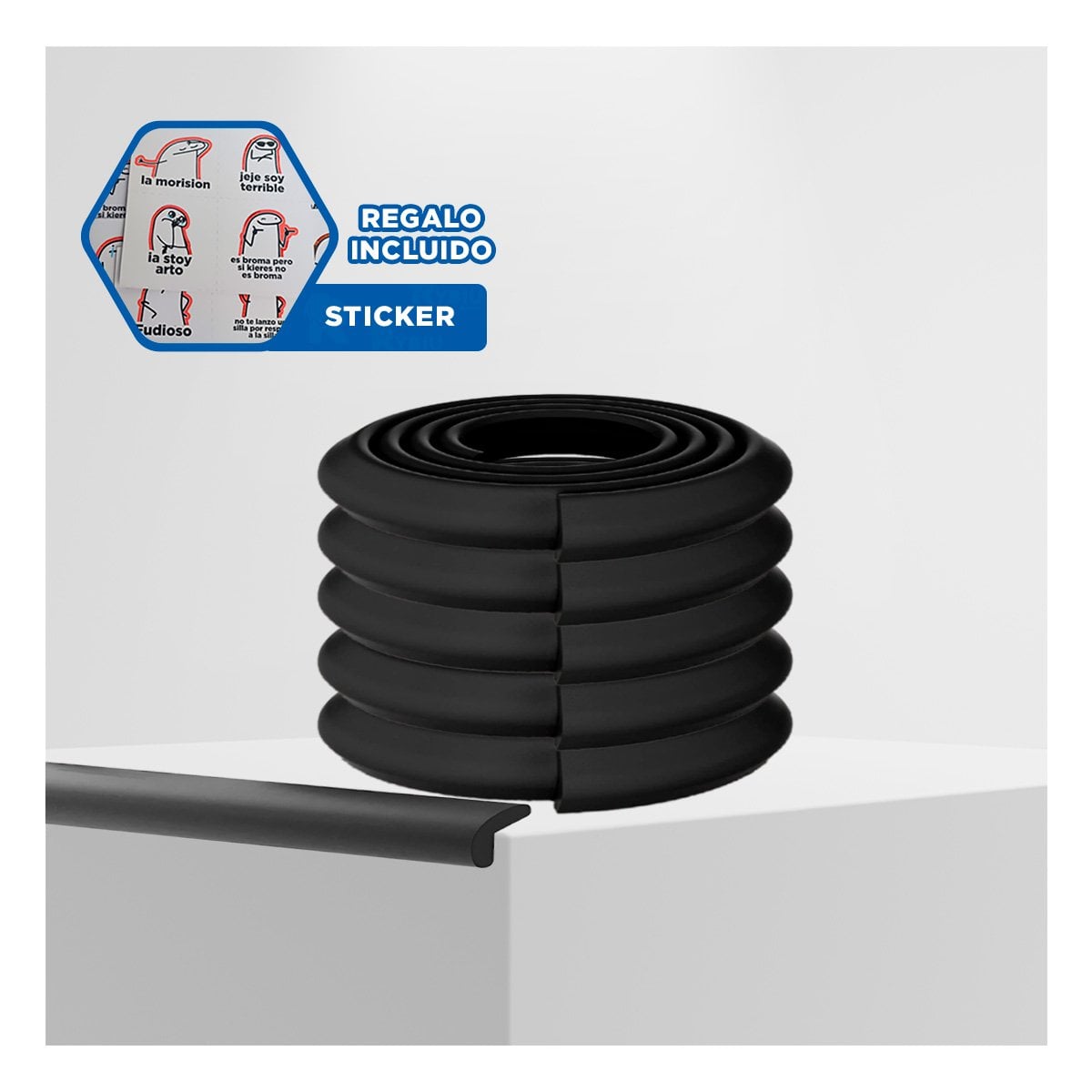 GUARDA ESQUINA DE ESPUMA FLEXIBLE PARA BORDES FILOSOS DE MUEBLES NEGRO Y+REGALO STICKER - 1