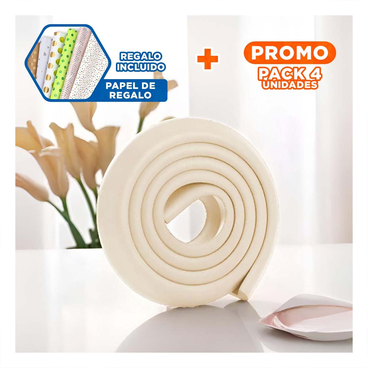 PACK4 ESQUINA ACOLCHADA DE ESPUMA SUAVE PARA BORDES FILOSOS DE MESA HOGAR CREMA Y+PAPEL REGALO - 1