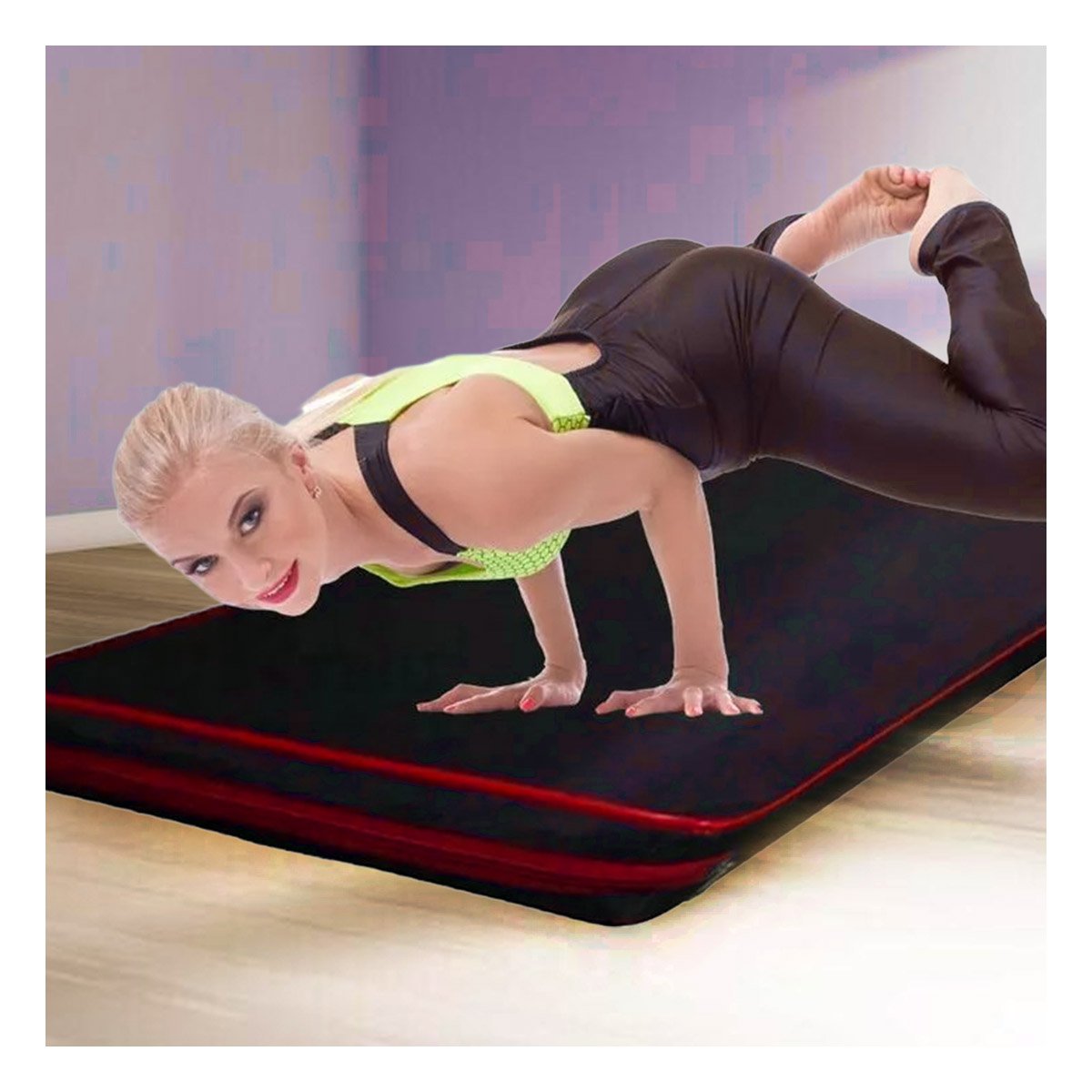 PACK2 ALFOMBRA ACOLCHADA NEGRA TALLA L 1.5 M AMARILLO PARA YOGA Y+PAPEL REGALO - 2