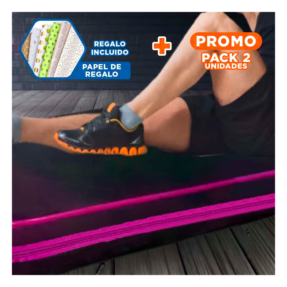 PACK2 ALFOMBRA ACOLCHADA NEGRA TALLA L 1.5 M AMARILLO PARA YOGA Y+PAPEL REGALO - 1