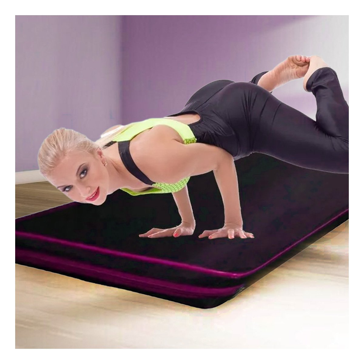 PACK2 BASE ACOLCHADA NEGRA TALLA L 1.5 M AMARILLO PARA FITNESS - 2