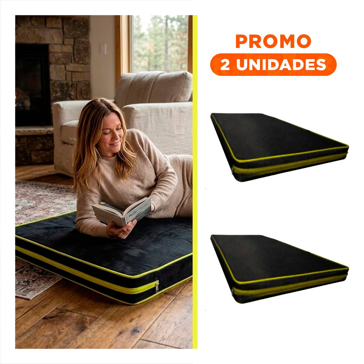 PACK2 BASE ACOLCHADA NEGRA TALLA L 1.5 M AMARILLO PARA FITNESS - 1