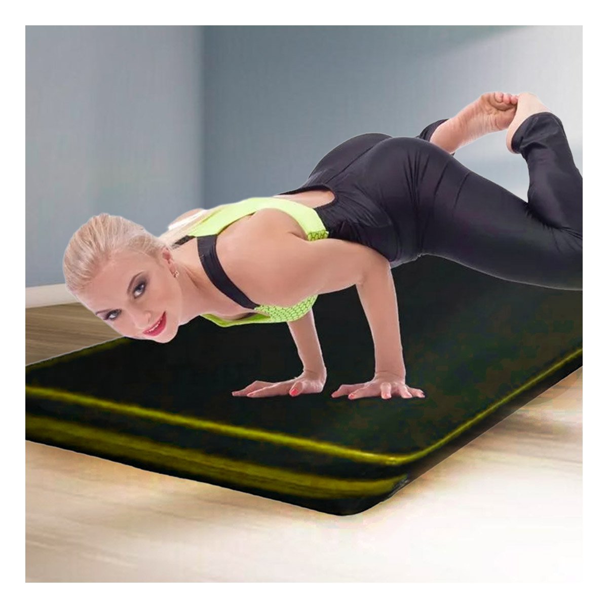 PACK2 BASE ACOLCHADA NEGRA TALLA L 1.5 M AMARILLO PARA FITNESS - 2