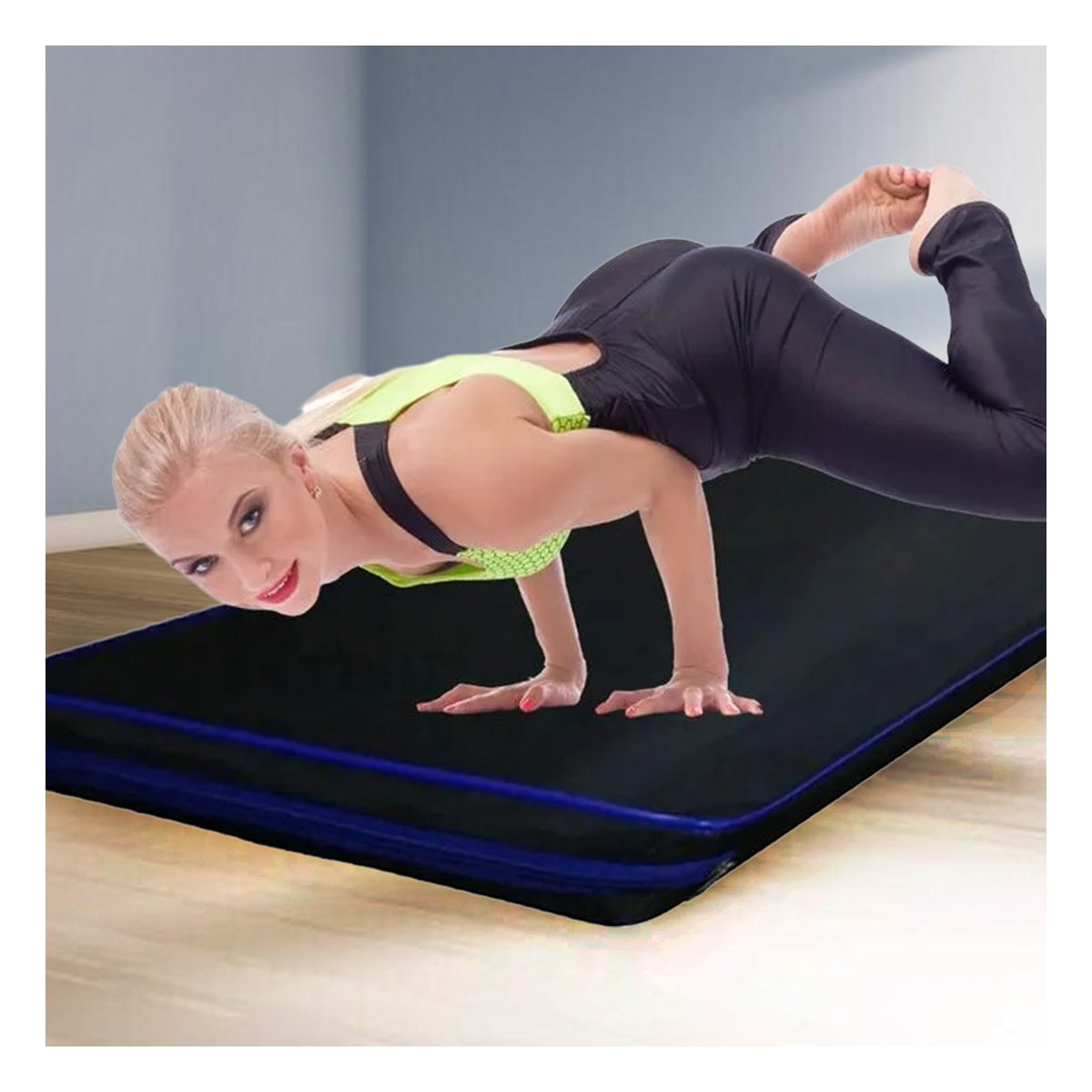 PACK2 ALFOMBRA ACOLCHADA NEGRA TALLA L 1.5 M AMARILLO PARA YOGA Y+PAPEL REGALO - 2