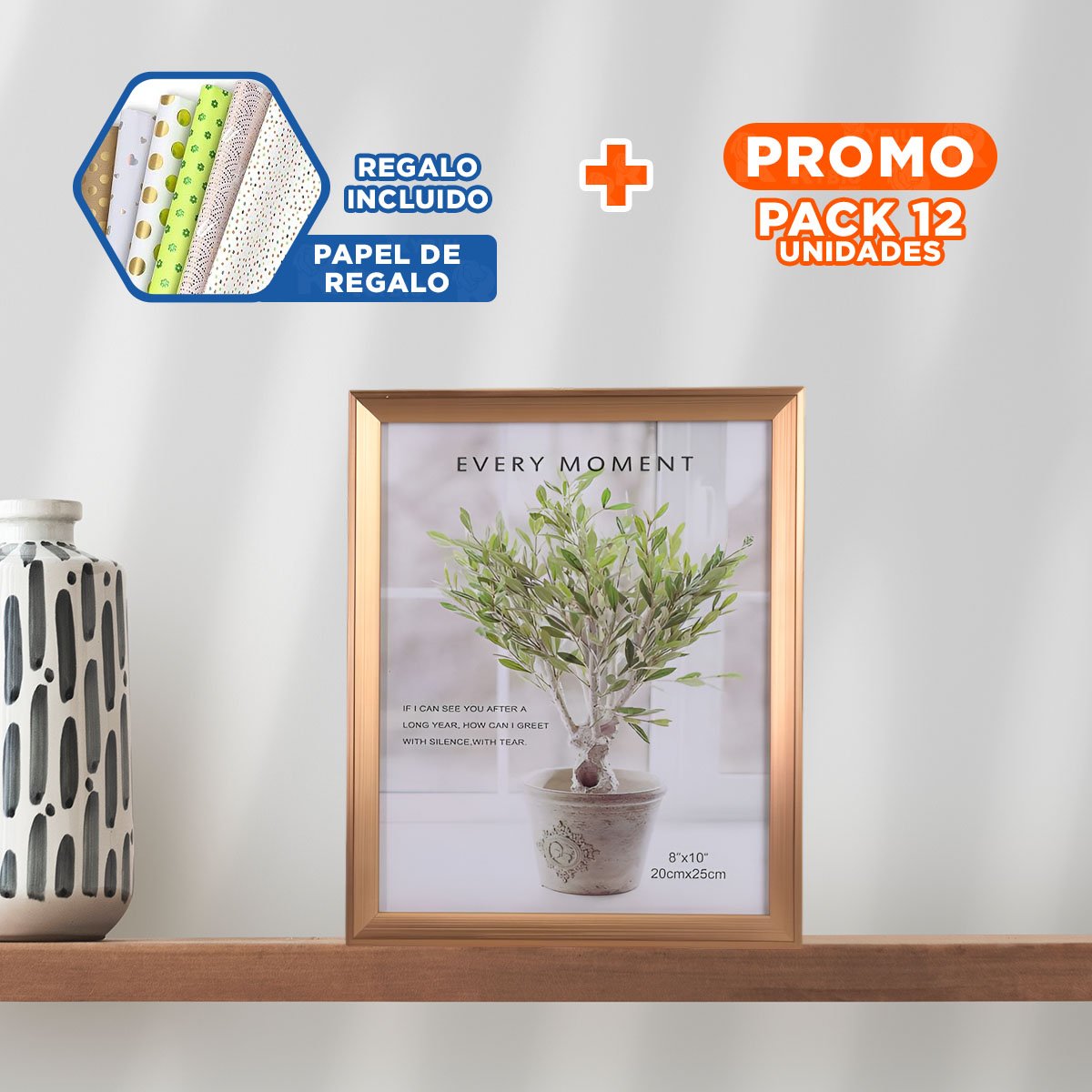 PACK12 MARCO PARA FOTOGRAFIAS CON USO DECORATIVO QUE COMPLEMENTA LA DECORACION Y+PAPEL REGALO - 1