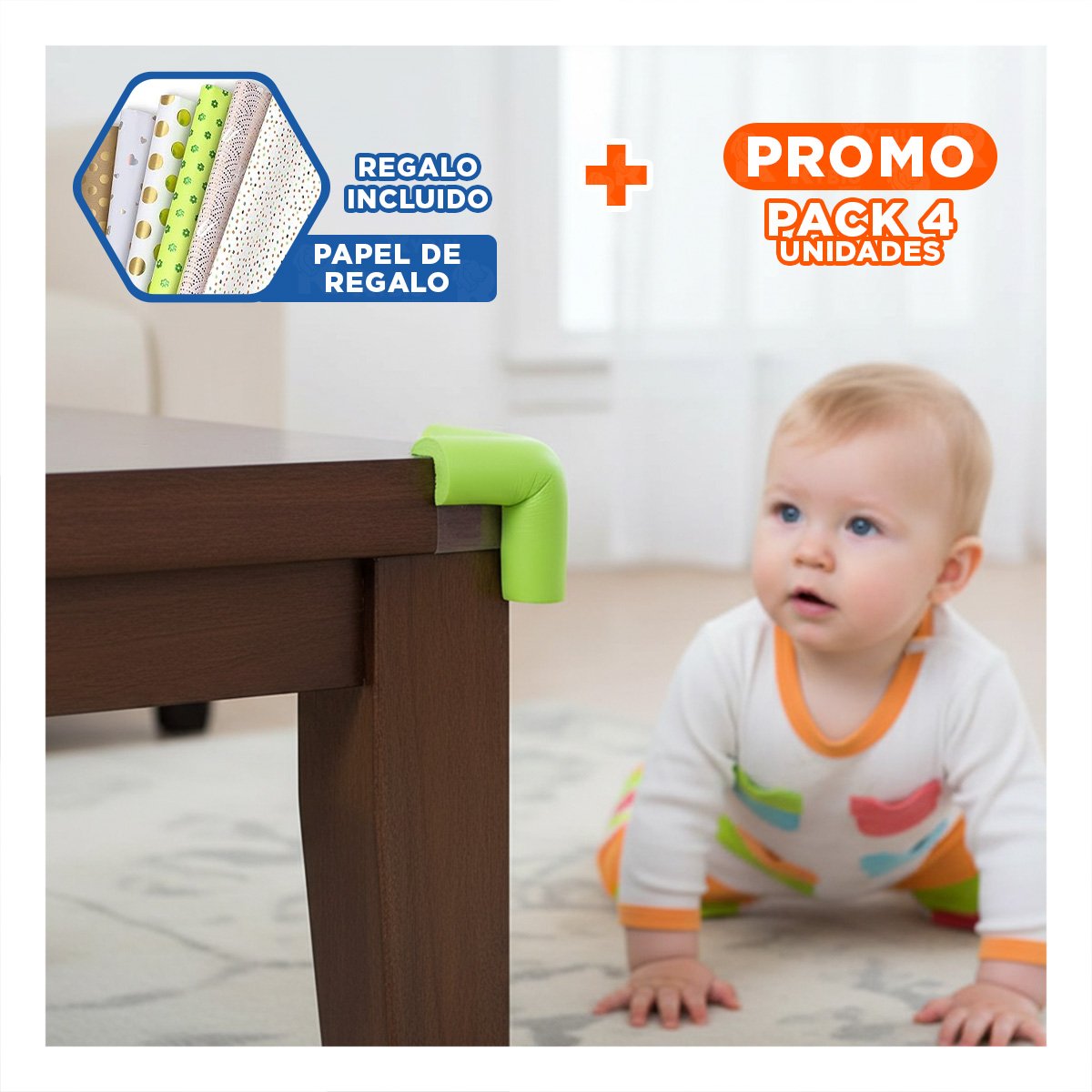 PACK4 BORDE PROTECTOR DE ESPUMA 2 METROS VERDE LIMON PARA ESQUINAS CASA Y+PAPEL REGALO - 1