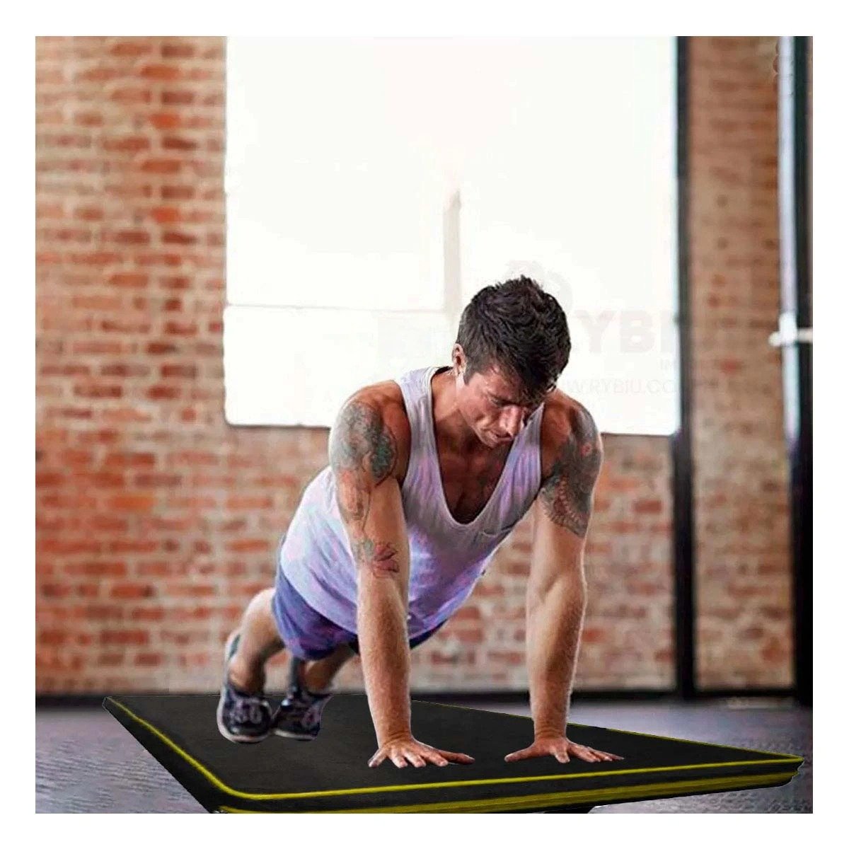 PACK2 ALFOMBRA ACOLCHADA NEGRA TALLA L 1.5 M AMARILLO PARA YOGA Y+PAPEL REGALO - 5