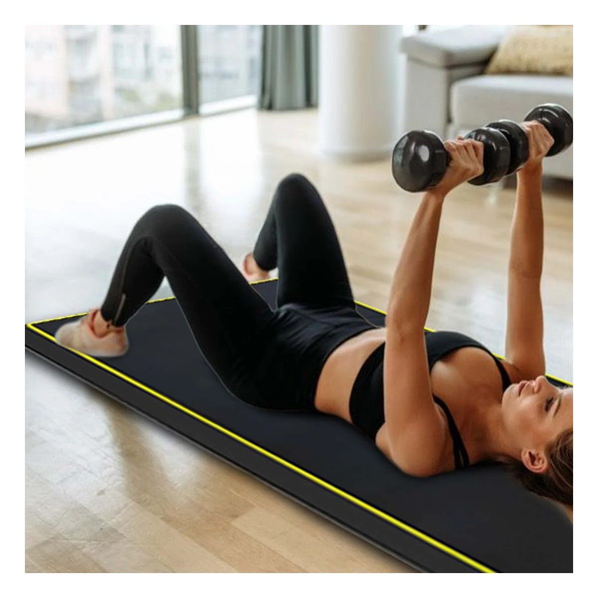 PACK2 BASE ACOLCHADA NEGRA TALLA L 1.5 M AMARILLO PARA FITNESS - 2