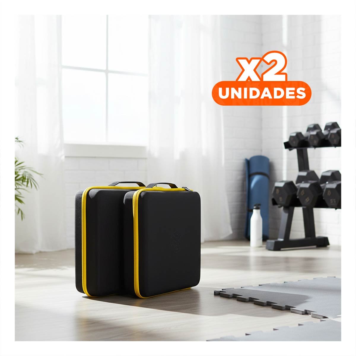PACK2 COLCHONETA ACOLCHADA NEGRA TALLA L 1.5 M AMARILLO PARA CASA Y+REGALO STICKER - 1