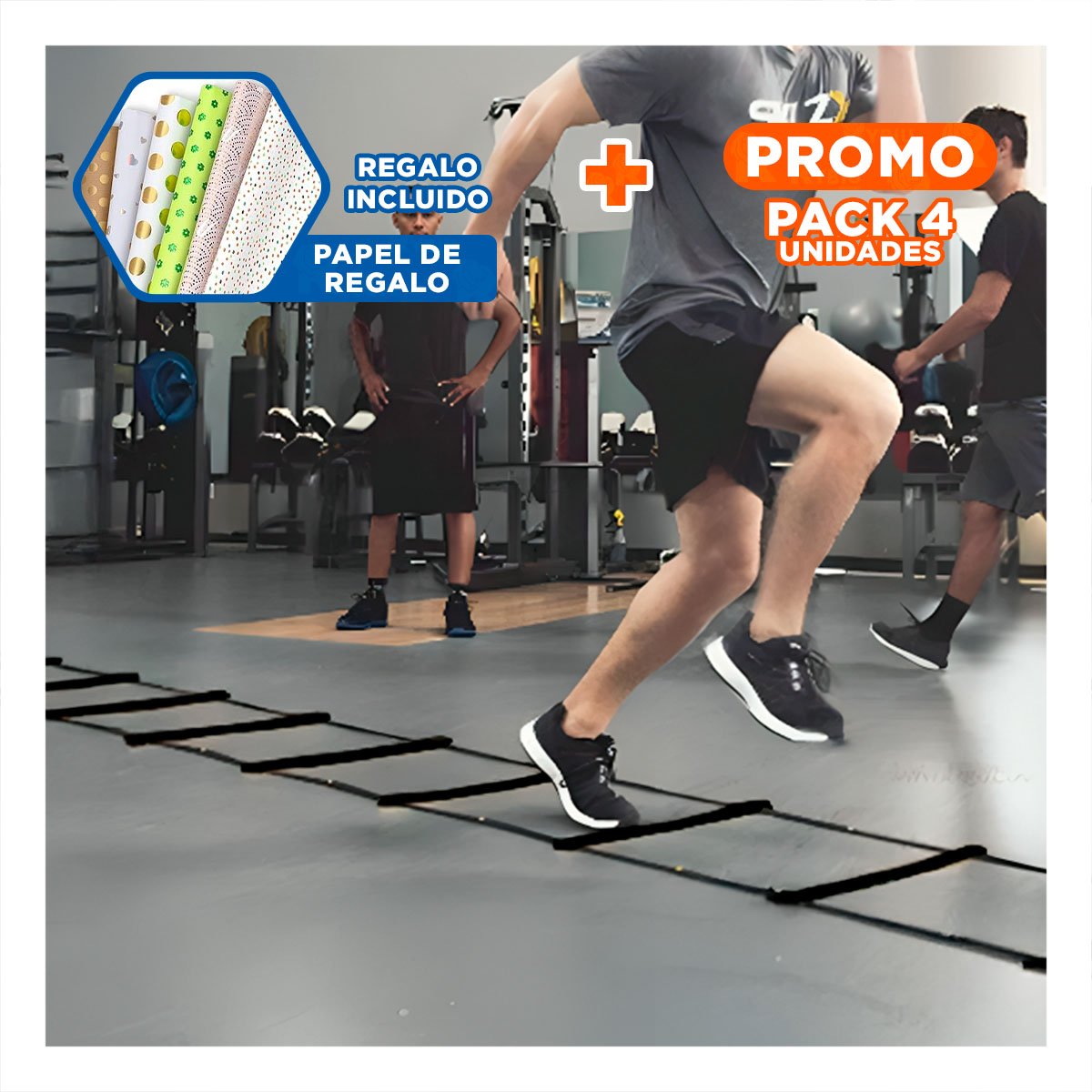 PACK4 ESCALERA DE AGILIDAD CON PESO DE 12 PASOS NEGRA PARA GIMNASIO Y+PAPEL REGALO - 1