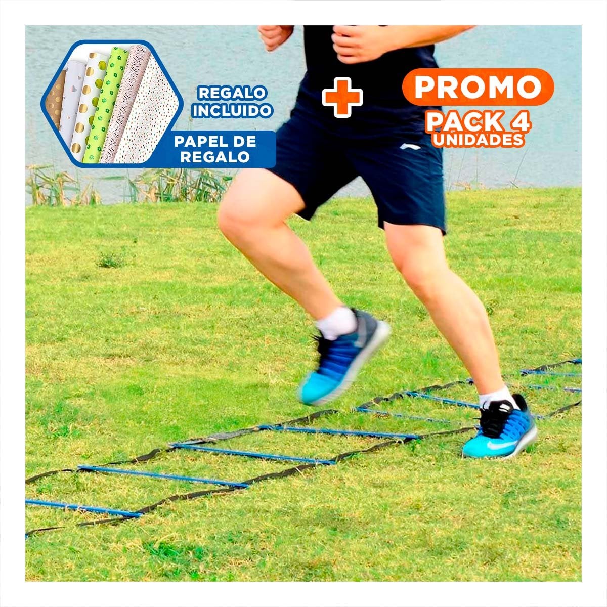 PACK4 ESCALERA DEPORTIVA SIN PESO DE 10 PASOS NEGRA PROFESIONAL Y DURABLE Y+PAPEL REGALO - 1