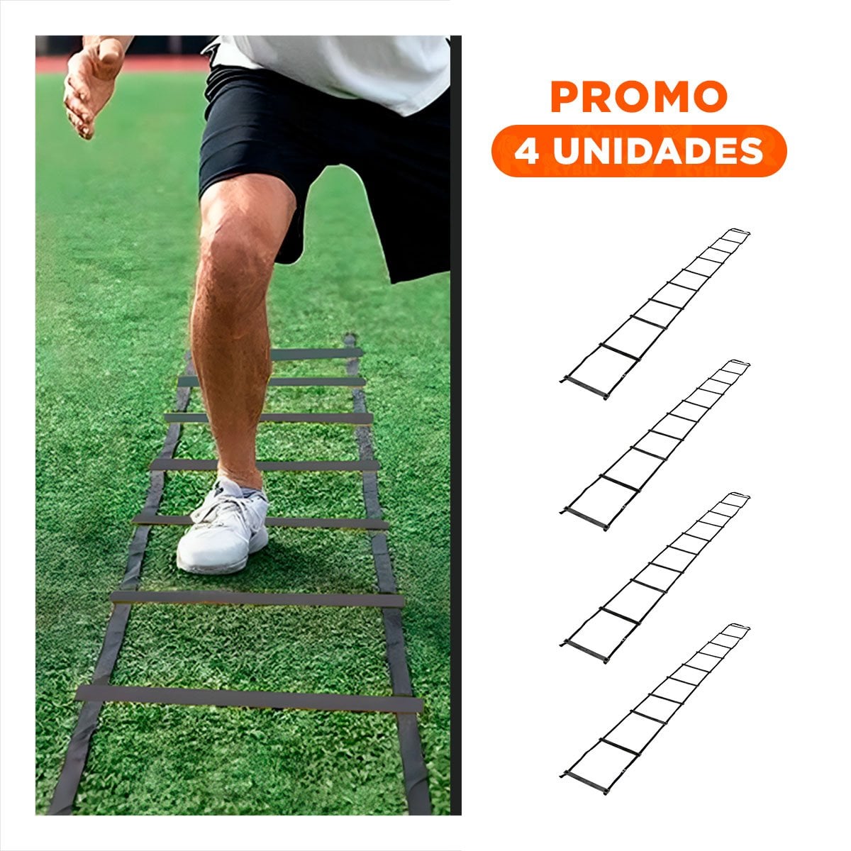 PACK4 ESCALERA DE AGILIDAD SIN PESO DE 10 PASOS NEGRA FUNCIONAL Y+REGALO STICKER - 1