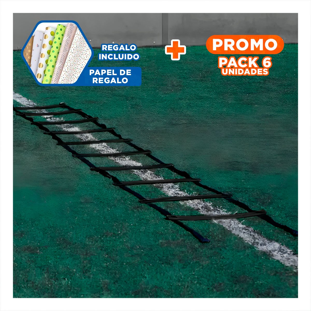 PACK6 ESCALA SIN PESO DE 10 PASOS NEGRA PARA FITNESS Y+PAPEL REGALO - 1