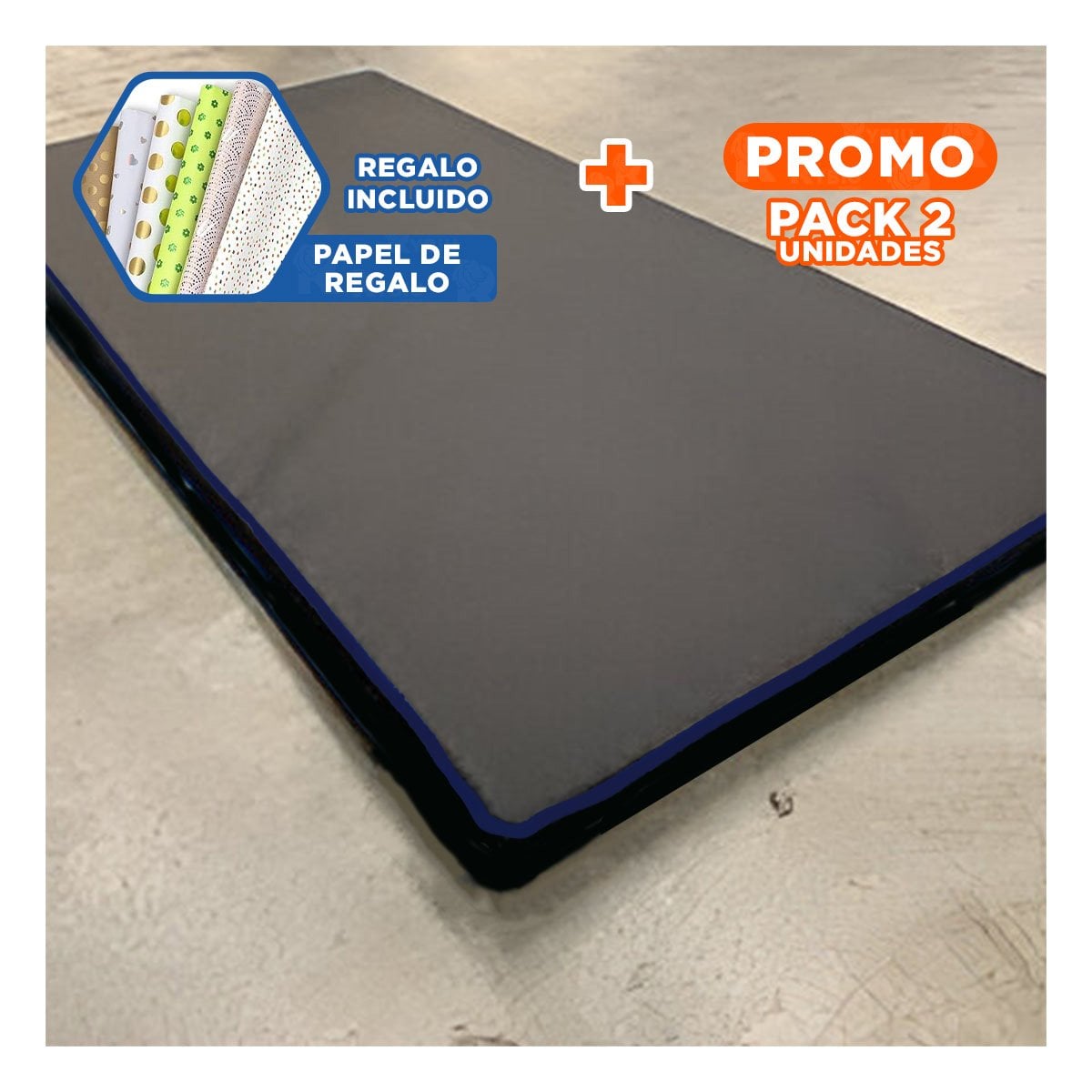 PACK2 ALFOMBRA ACOLCHADA NEGRA TALLA L 1.5 M AMARILLO PARA YOGA Y+PAPEL REGALO - 1