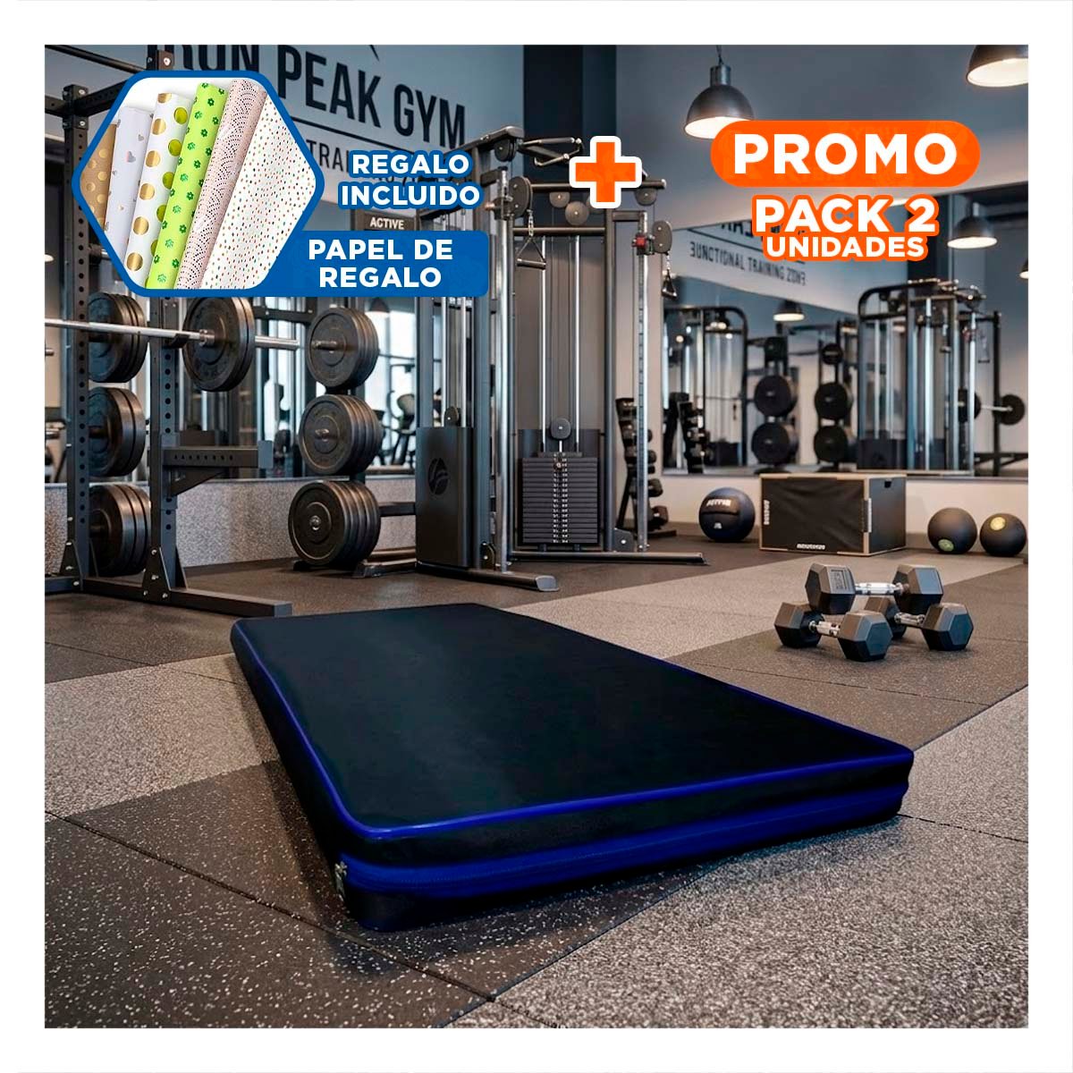 PACK2 ALFOMBRA ACOLCHADA NEGRA TALLA L 1.5 M AMARILLO PARA YOGA Y+PAPEL REGALO - 1