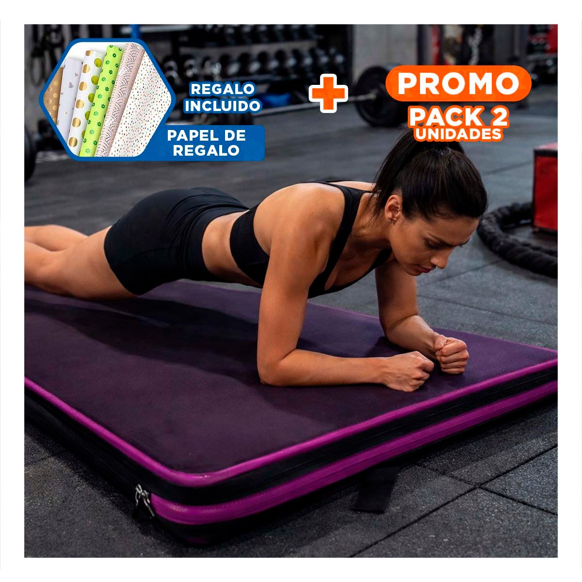 PACK2 ALFOMBRA ACOLCHADA NEGRA TALLA L 1.5 M AMARILLO PARA YOGA Y+PAPEL REGALO - 1