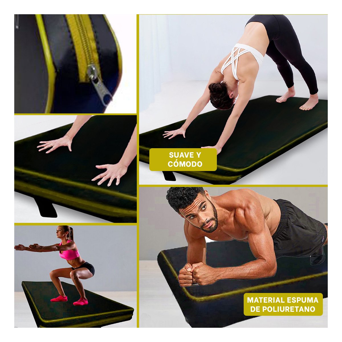 PACK2 ALFOMBRA ACOLCHADA NEGRA TALLA L 1.5 M AMARILLO PARA YOGA Y+PAPEL REGALO - 3