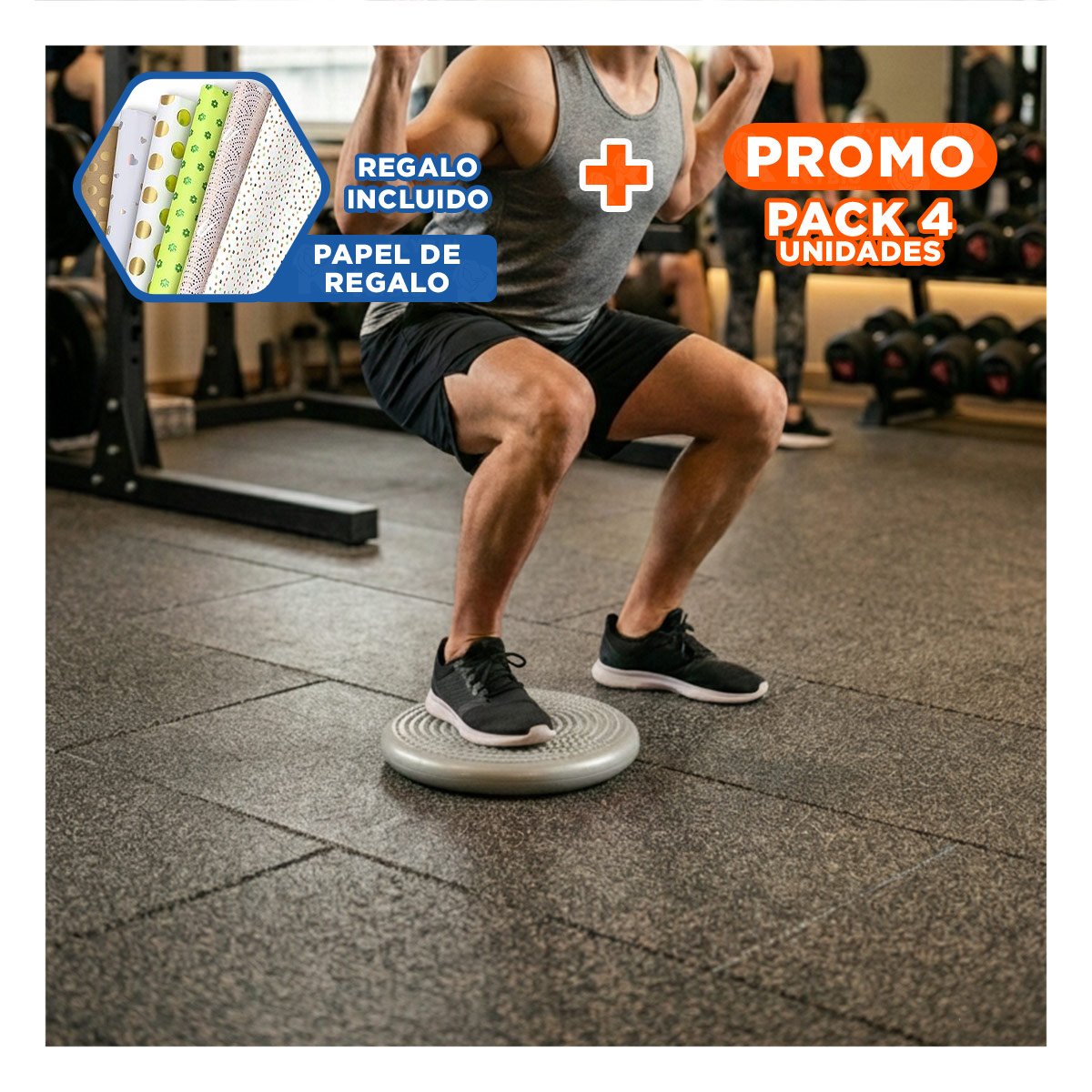 PACK4 HERRAMIENTA GIMNASIO BALANCIN PARA ACTIVIDAD FISICA EN CASA AZUL Y+PAPEL REGALO - 1