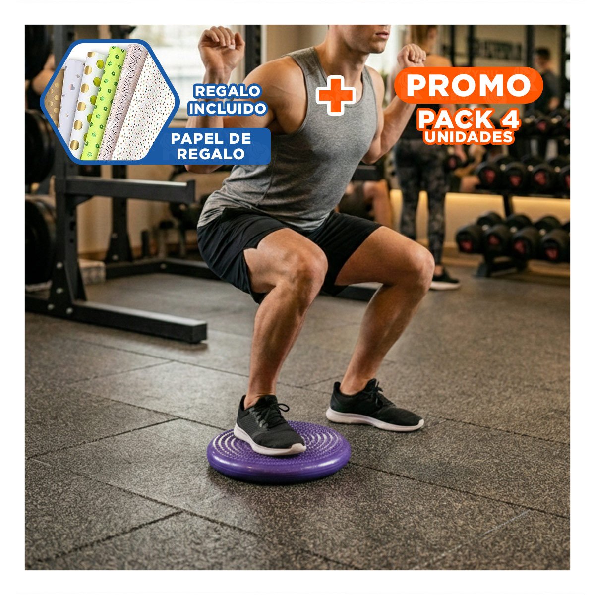 PACK4 HERRAMIENTA GIMNASIO BALANCIN PARA ACTIVIDAD FISICA EN CASA AZUL Y+PAPEL REGALO - 1