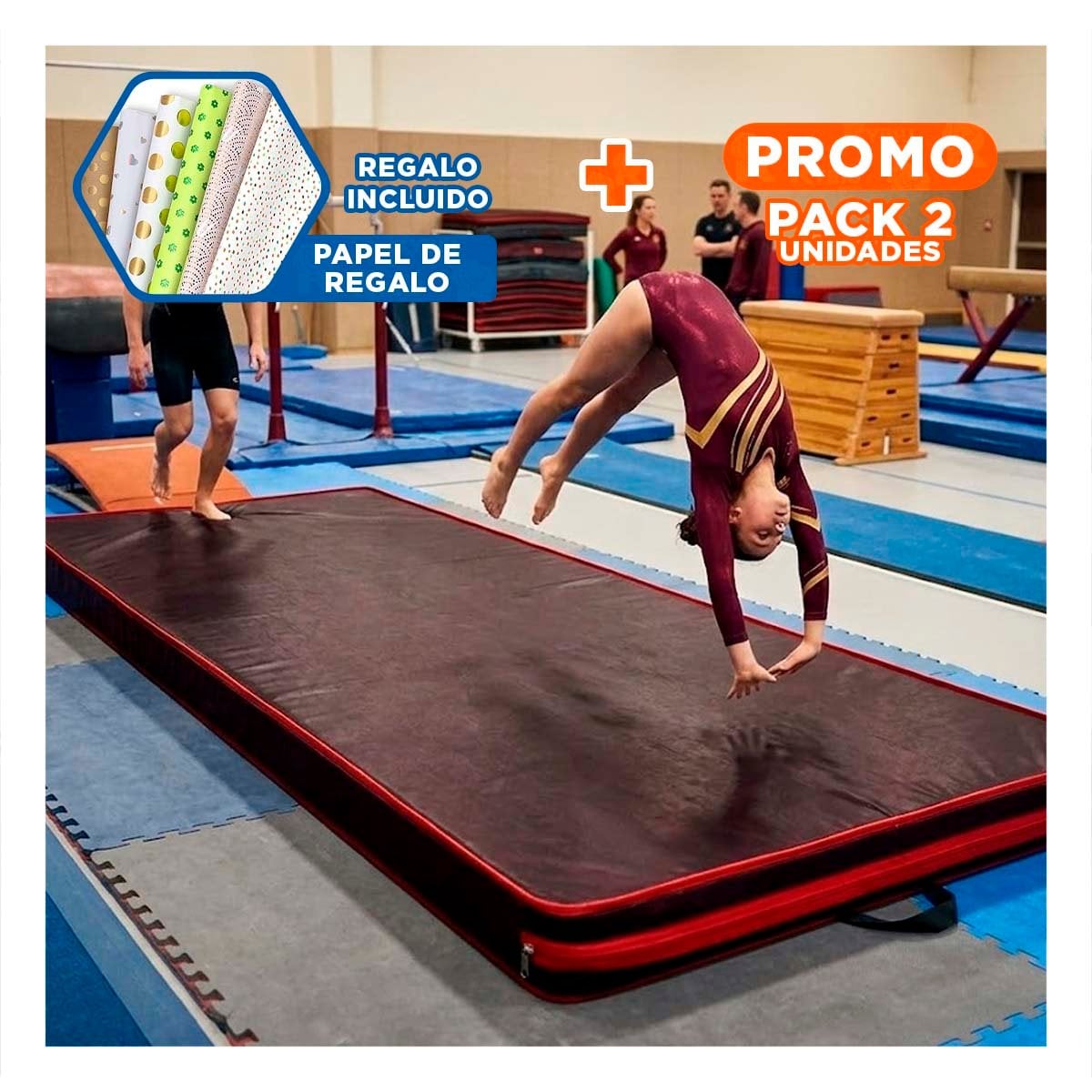 PACK2 ALFOMBRA ACOLCHADA NEGRA TALLA L 1.5 M AMARILLO PARA YOGA Y+PAPEL REGALO - 1