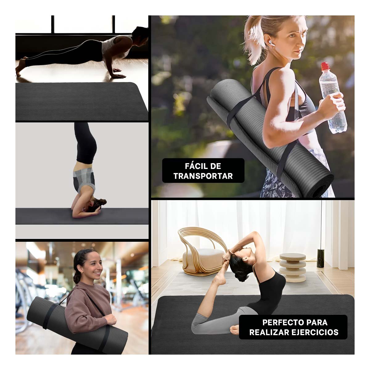 COLCHONETA PLUS 10MM ESPUMA NEGRO ANTIDESLIZANTE Y SUAVE PARA FITNESS Y+LIGAS REGALO - 5