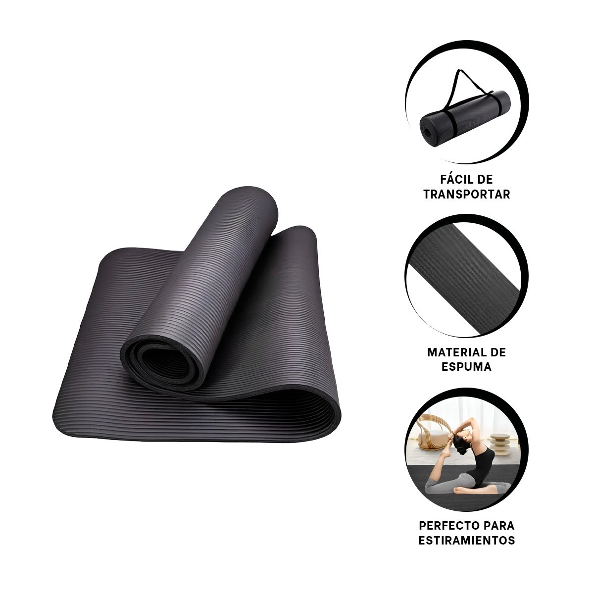 COLCHONETA 10MM ESPUMA NEGRO COMODA Y SUAVE PARA YOGA Y ESTIRAMIENTO - 3