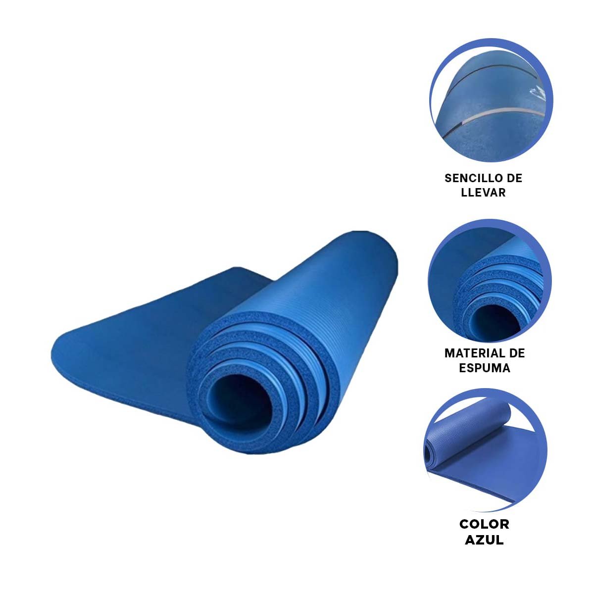 COLCHONETA 10MM ESPUMA AZUL COMODA Y SUAVE PARA YOGA Y ESTIRAMIENTO - 3