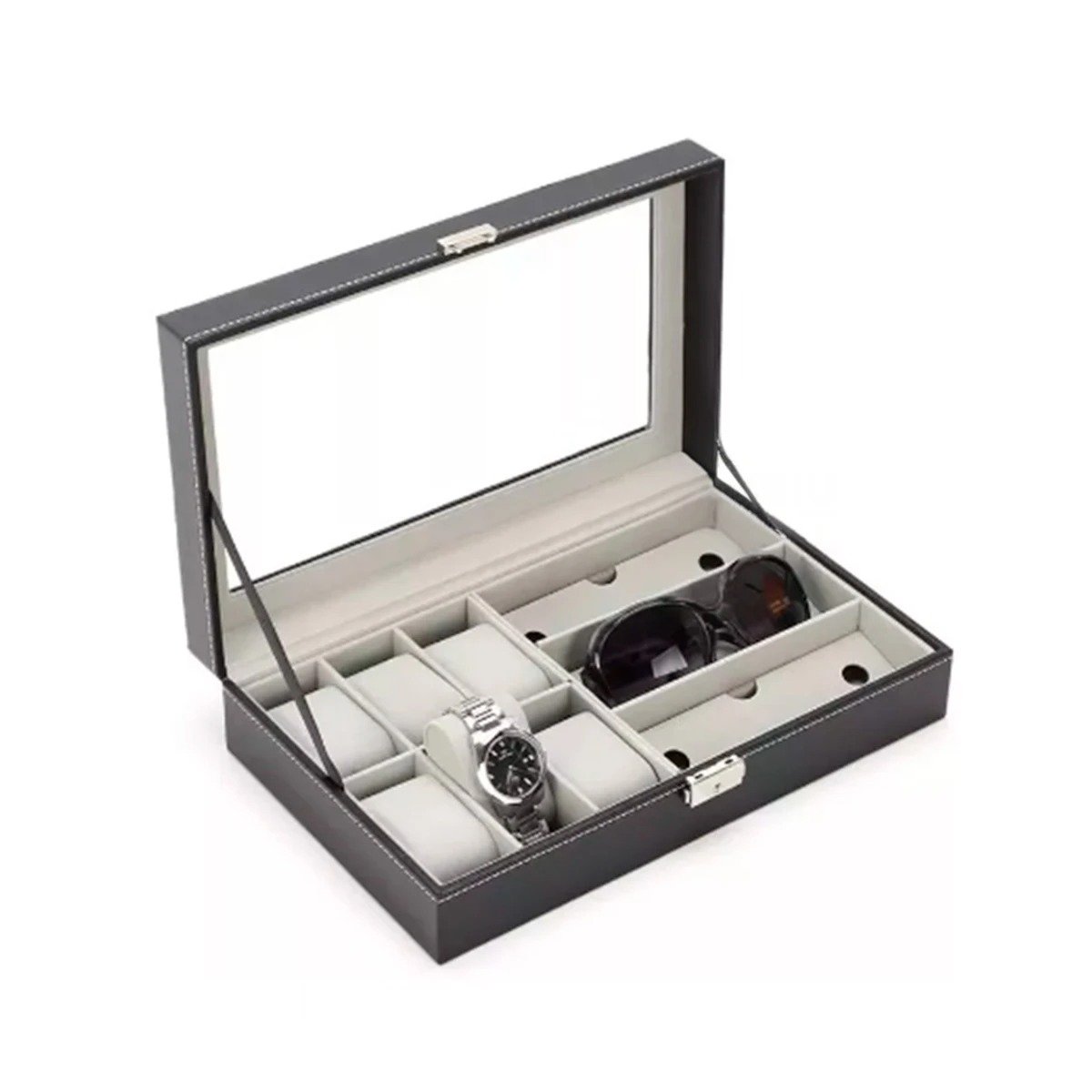 PACK4 ESTUCHE ORGANIZADOR PARA 6 RELOJES Y 3 LENTES NEGRO MULTIUSO Y+PAPEL REGALO - 3