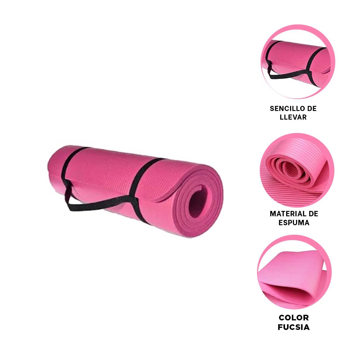 COLCHONETA 10MM ESPUMA FUCSIA COMODA Y SUAVE PARA YOGA Y ESTIRAMIENTO - 3