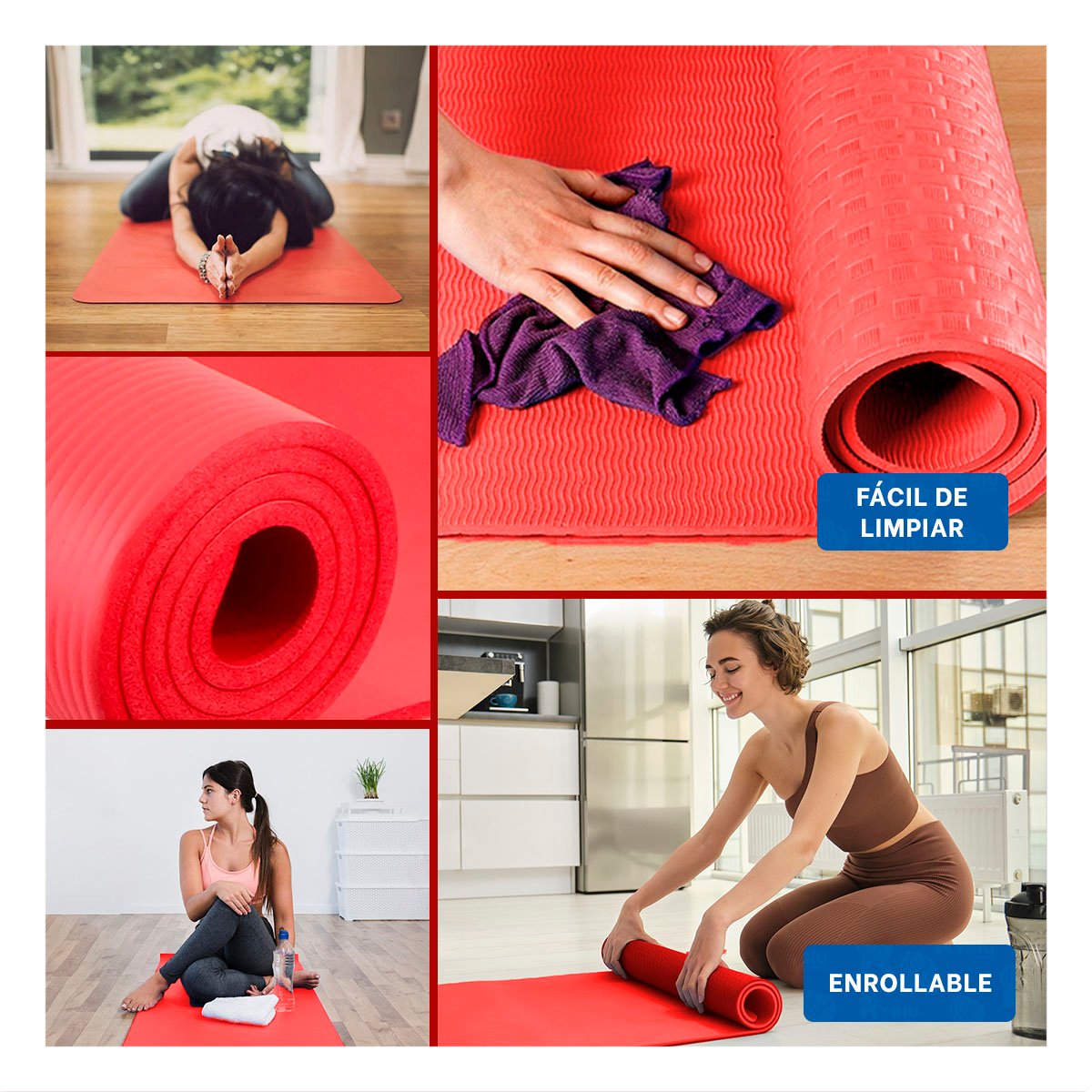 ALFOMBRA RESISTENTE ROJO DE GOMA EVA 61X183CM PARA EJERCICIOS Y DEPORTES Y+LIGAS REGALO - 5