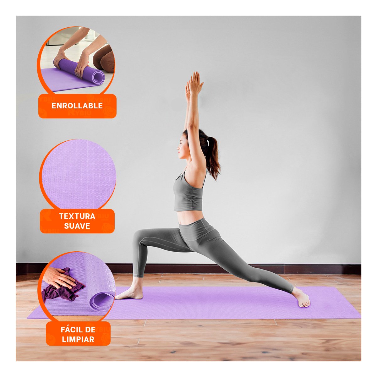 PACK6 ALFOMBRILLA COMODA LILA DE GOMA EVA 61X183CM PARA PILATES Y EJERCICIOS Y+REGALO STICKER - 3