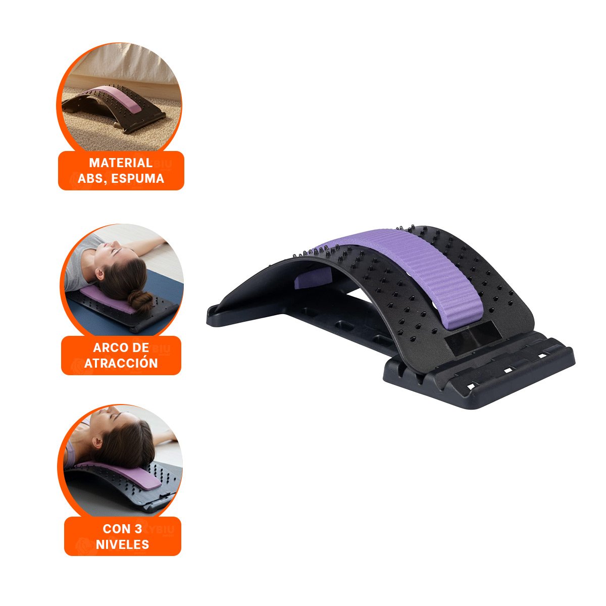 DISPOSITIVO LUMBAR LILA COMODO PARA RELAJAR MUSCULOS Y MEJORAR POSTURA - 3