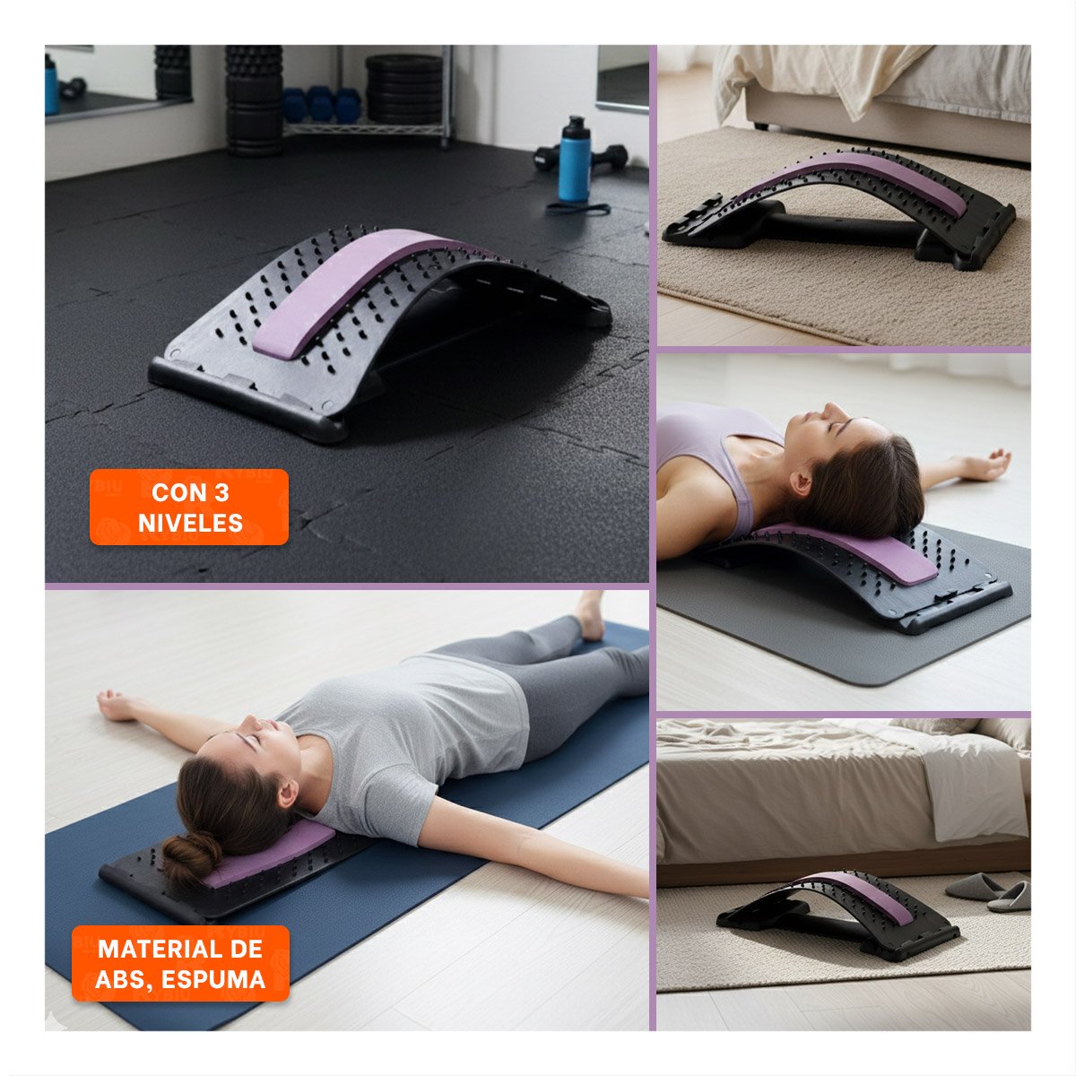 DISPOSITIVO LUMBAR LILA COMODO PARA RELAJAR MUSCULOS Y MEJORAR POSTURA - 5