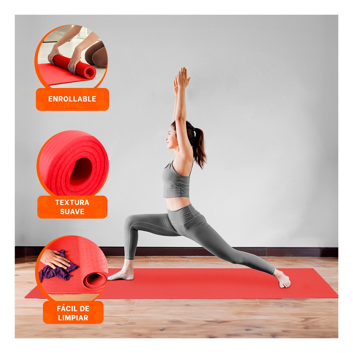 PACK6 ALFOMBRILLA COMODA ROJO DE GOMA EVA 61X183CM PARA PILATES Y EJERCICIOS Y+REGALO STICKER - 3