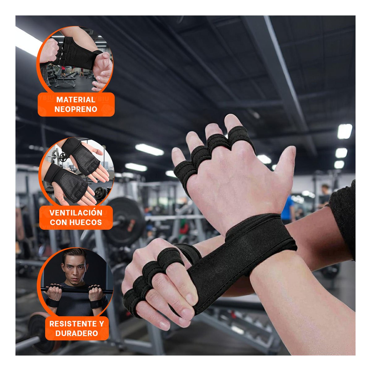PACK6 CALLERAS PARA GYM S CON PALMA DE LATEX NEGRO Y+PAPEL REGALO - 2