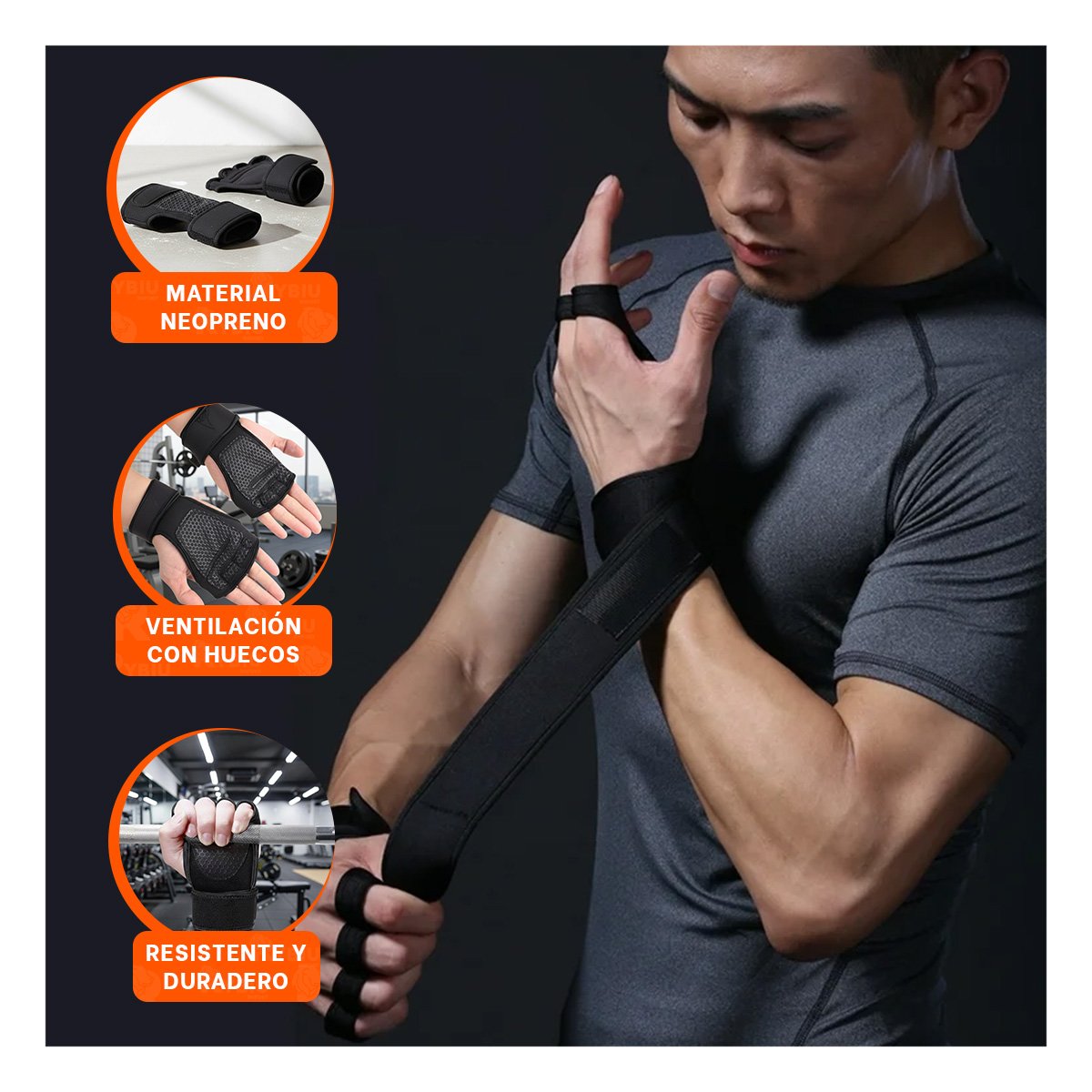 PACK4 GUANTES PARA GIMNASIO L CON PALMA DE LATEX NEGRO - 5