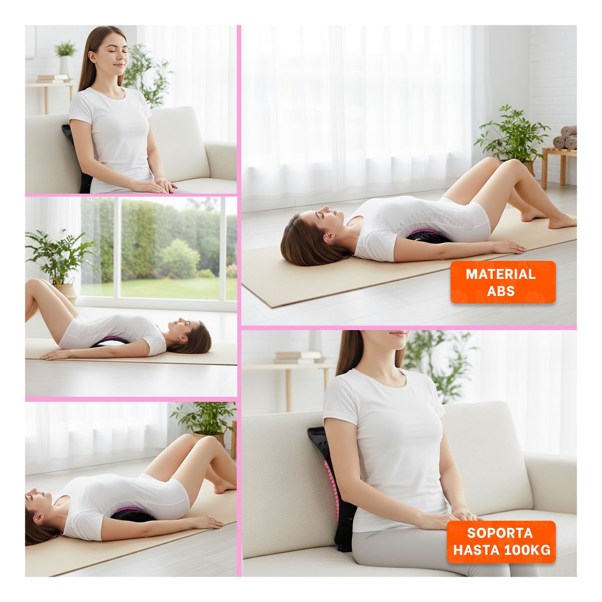 PACK6 ALMOHADILLA PORTATIL DE LUMBAR EN ROSADO Y MORADO COMODA Y+PAPEL REGALO - 3